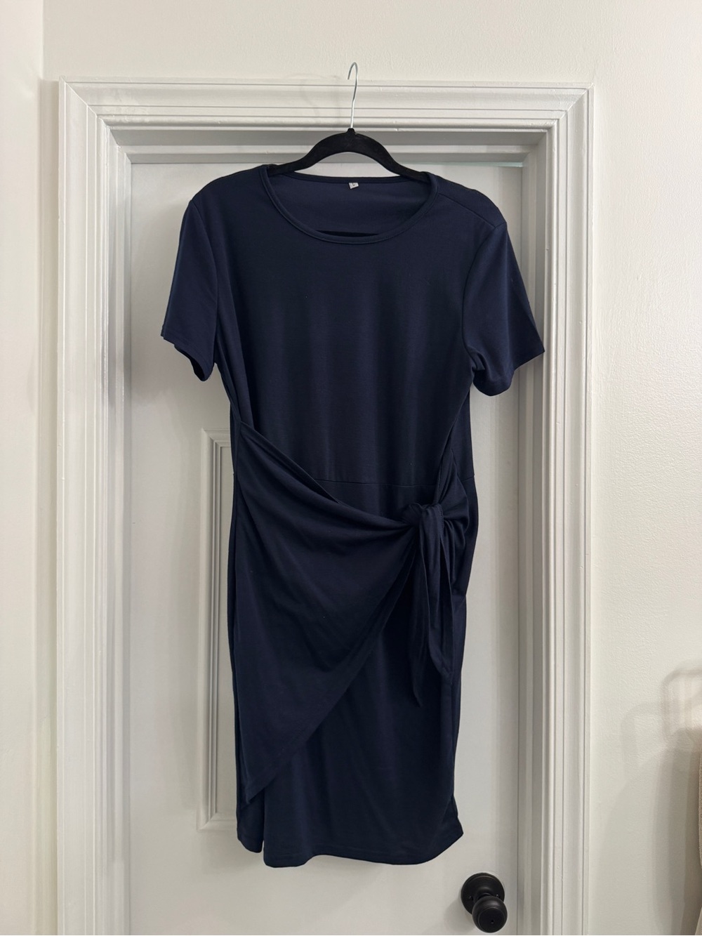Classic Navy Side-Tie Midi Dress